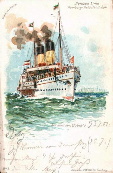 Datei:Bohrdt, Helgoland-Dampfer Cobra, Postkarte 1907.jpg
